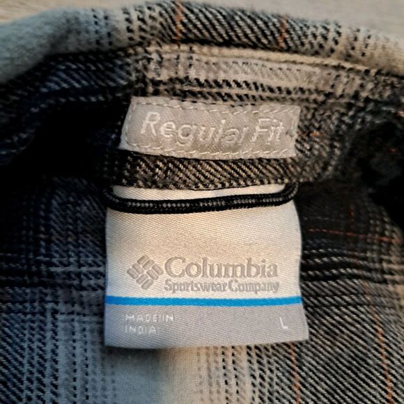 Columbia Plaid Flannel Shirt Mens L Regular Fit Button Up Outdoor Classic Black - Picture 3 of 9